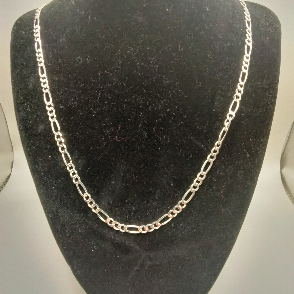 Handmade Sterling Silver 925 Figaro Link Chain 25.5 inch 13.03g Taxco Mexico